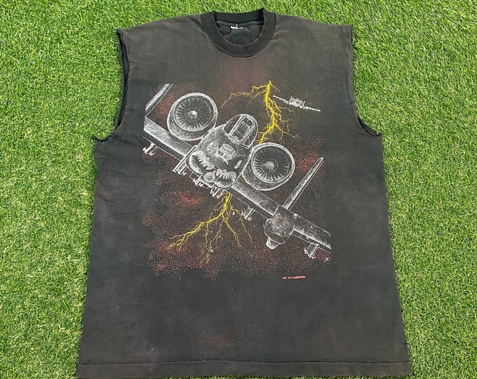 Vintage Thunderbolt T Shirt Tee Size Large L US Navy USA Military Planes Aircraft WWII 1990s 90s