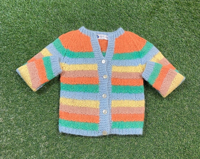 Vintage Blue Multicolor Cardigan Knit Sweater Perseus Made in Italy Size Small S 1960s 60s Comfy Button Down Comfy Warm Wool Mohair