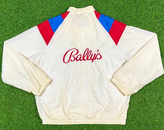 Vintage Bally's US Swim and Fitness Zip Up Windbreaker Jacket Design Your Own Medium Made USA Multi Color 1990's 90's