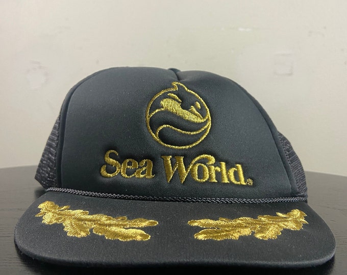 Vintage Sea World Snapback Hat OSFA Orlando Florida Amusement Theme Park Planet Ocean 1990s 90s