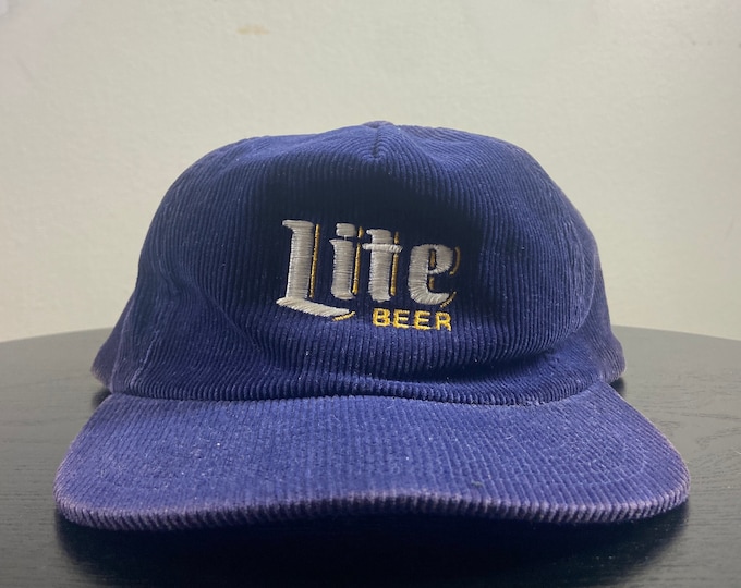 Vintage Miller Lite Corduroy Strap Back Hat Designer Pro OSFA Genuine Draft Milwaukee Wisconsin Beer Alcohol 1990s 90s