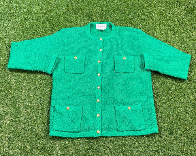 Vintage Green Cardigan Sweater Tanner Size Large L Classic Quality Fit 1980s 80s Comfy Button Down