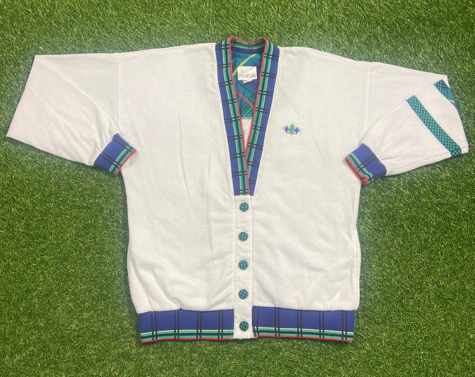 Vintage Multicolor Cardigan Knit Sweater Marcia Made USA Size Small S 1980s 80s Comfy Button Down Comfy Warm