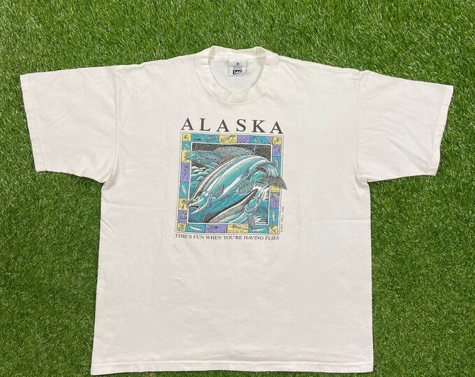 Vintage Alaska T Shirt Tee Lee Made USA Size Xtra Large XL Animals Habitat All Over Print Art Cool Quality Ray Troll 1980s 1989 Times Fun