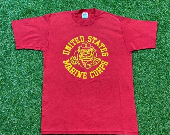Vintage USMC Marines Corps T Shirt Tee Velva Sheen Made USA Size Medium M Marines Army United States Military Veteran