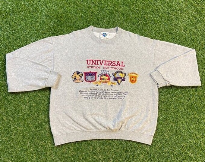 Vintage Universal Studios Hollywood Crewneck Sweatshirt Made USA Size Large L Rare Los Angeles Amusement Park Theme Pull Over 1980s 80s