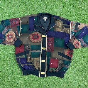 Vintage Vital Elements New York Bomber Jacket Size Medium M Classic Coat 1990s 90s Zip Up Windbreaker Fun Crazy