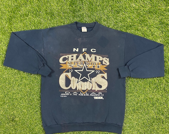 Vintage Dallas Cowboys 1992 NFC Champs Crewneck Sweatshirt Trench Made USA Size Medium M Texas Warm NFL Football Classic 90s Pull Over