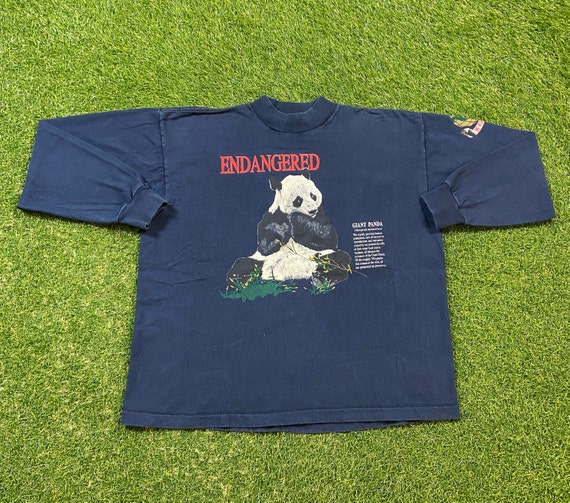 Vintage Endangered Giant Panda Long Sleeve Shirt Galt Sand Made USA Size Large L Animals Habitat Endangered Species Earth Day Jungle 1990s