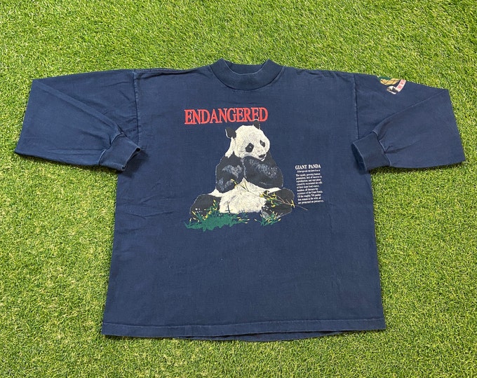 Vintage Endangered Giant Panda Long Sleeve Shirt Galt Sand Made USA Size Large L Animals Habitat Endangered Species Earth Day Jungle 1990s