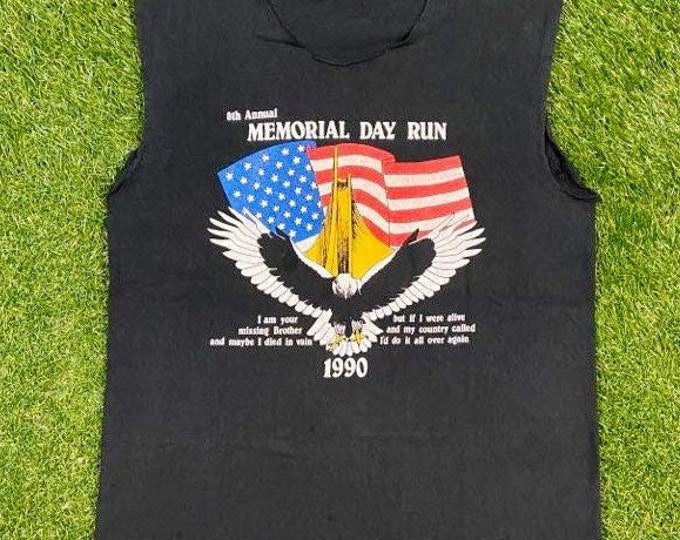 Vintage 8th Annual Memorial Day Run 1990 T Shirt Tee Size Medium M Marines Army Military Red River New Mexico 1990s 90s Harley