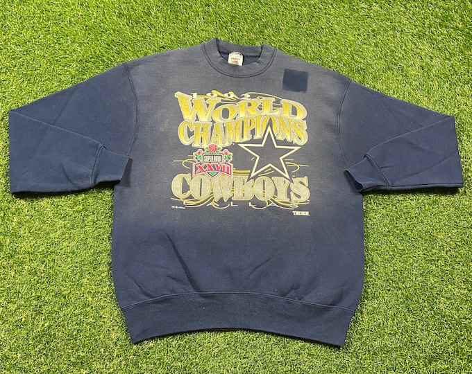 Vintage Dallas Cowboys Super Bowl XXVII Crewneck Sweatshirt Made USA Large L Texas NFL Football 1990s 90s Pull Over Oversized Faded As Is