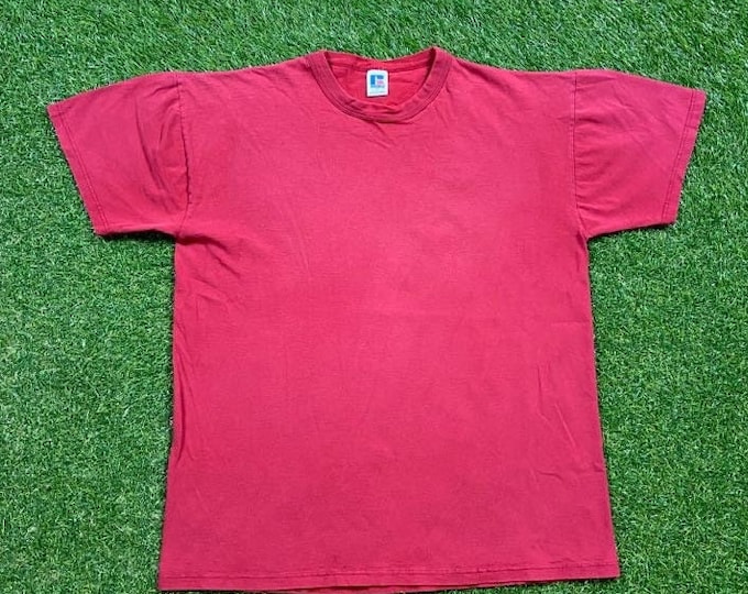 Vintage Plain Purple Fuchsia T Shirt Tee Russell Athletic Made USA Size Large L Quality 1990's Great Fit Original 90s
