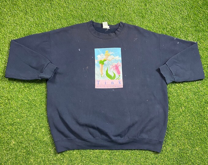 Vintage Tinkerbell Crewneck Sweatshirt The Disney Store Size XXL 2XL Walt Disney World WDW Peter Pan Magic Kingdom Mickey Mouse 1990s 90s