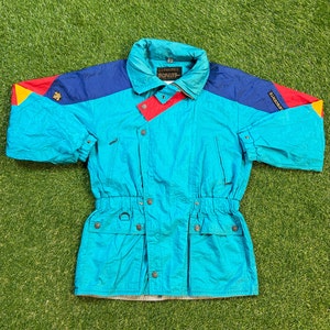 Vintage Graphic Windbreaker Zip Up Jacket Descente Size Small S Multicolor Streetwear Sport Active Wear Classic Light Rain Coat 1990s