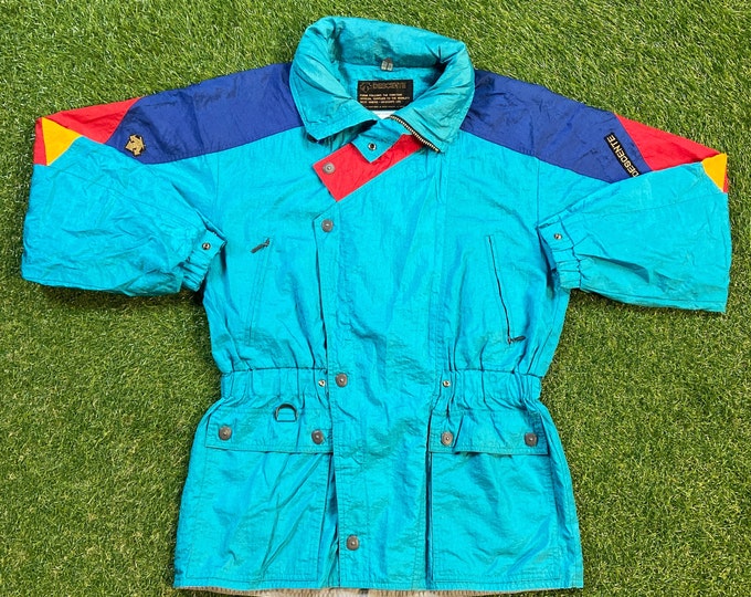 Vintage Graphic Windbreaker Zip Up Jacket Descente Size Small S Multicolor Streetwear Sport Active Wear Classic Light Rain Coat 1990s