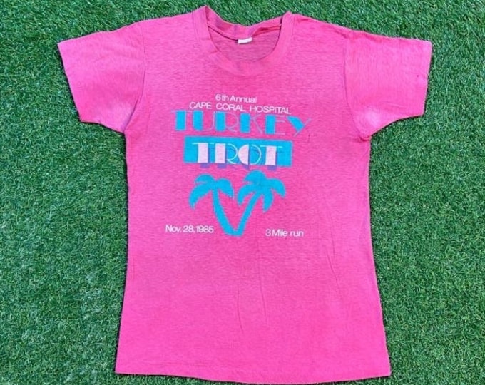 Vintage 6th Annual Cape Coral Turkey Trot Hospital T Shirt Tee Size Small S 3 Mile Run Florida Marathon Running 1980s 80s