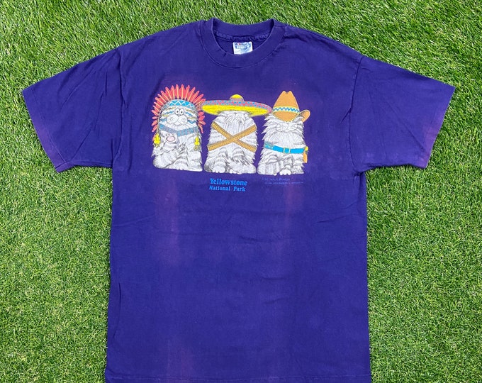 Vintage Yellowstone National Park T Shirt Tee Hanes Made USA Size Large L The Wild Bunch Wyoming Montana Idaho