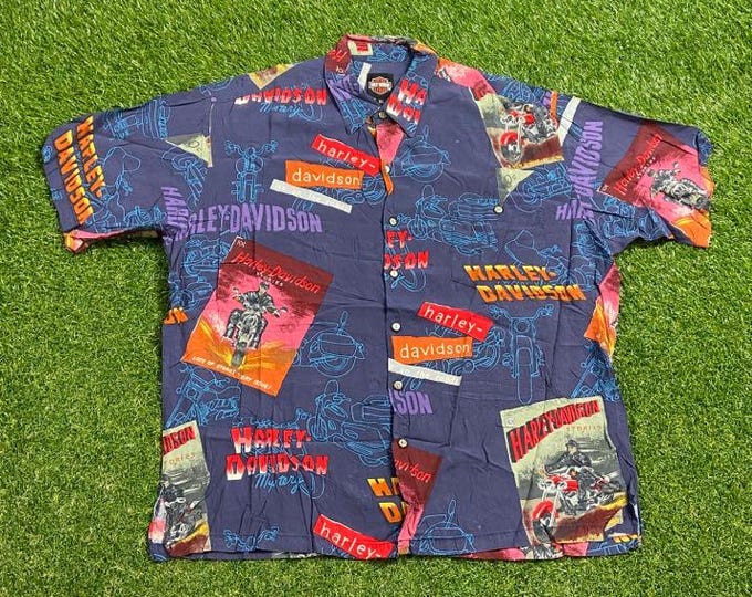 Vintage Harley Davidson Button Down Shirt Size Xtra Large XL HOG 3D Eagle Motorcycle Truckers Biker Classic 1990s 90s