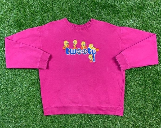 Vintage Tweety Bird Crewneck Sweater Looney Tunes Warner Bros Studio Store Size Large Yellow Bird Cartoon Bugs Bunny Taz Pull Over