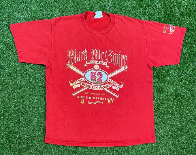 Vintage St Louis Cardinals Mark McGwire 62 Home Run Record T Shirt Tee Lee Sport Size Xtra Large XL MLB Baseball Missouri History 1990s 90s