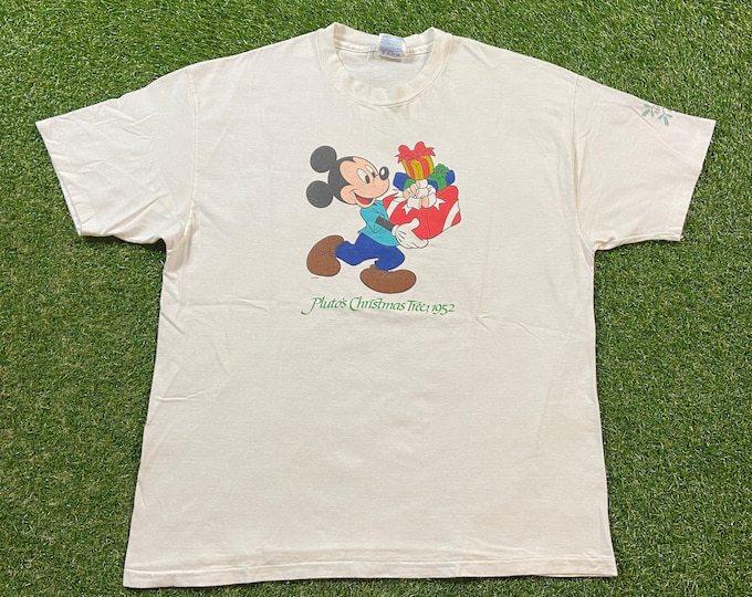 Vintage Mickey Mouse T Shirt Tee Hanes Xtra Large XL Walt Disney World Magic Kingdom WDW Disneyland 1990s 90s Christmas Pluto Xmas Holidays