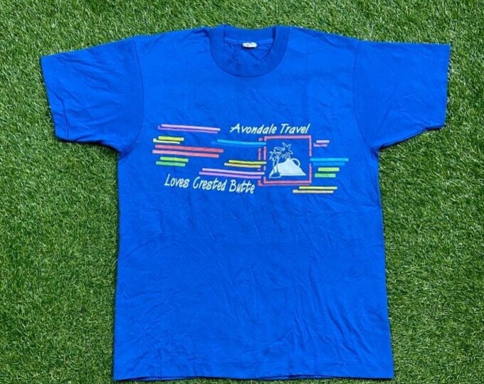 Vintage Avondale Travel T Shirt Tee Made USA Size Large Travel Agency Vacation Tropical Jacksonville Florida Beach 1990s 90s Tourist Travel