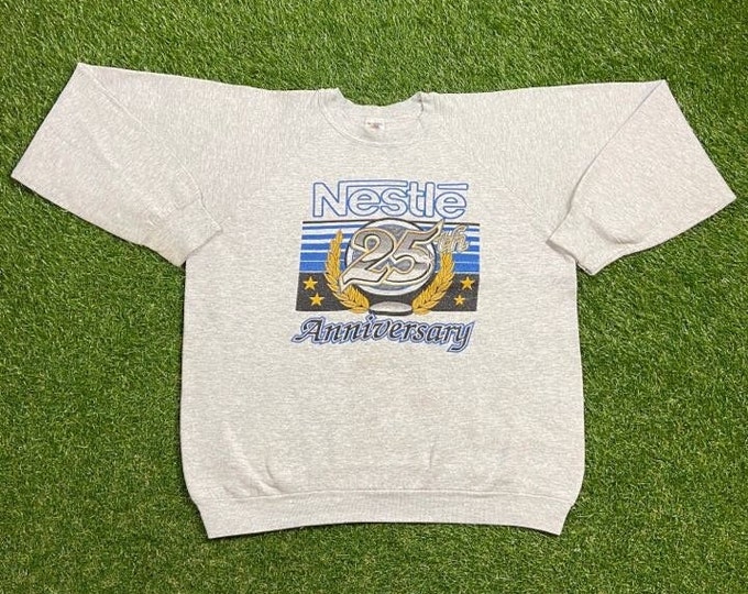 Vintage Nestle 25th Anniversary Crewneck Sweatshirt Size XL NesQuik Chocolate Milk Foods Dairy Milk Classic 1990s 90s Pull Over Oversized