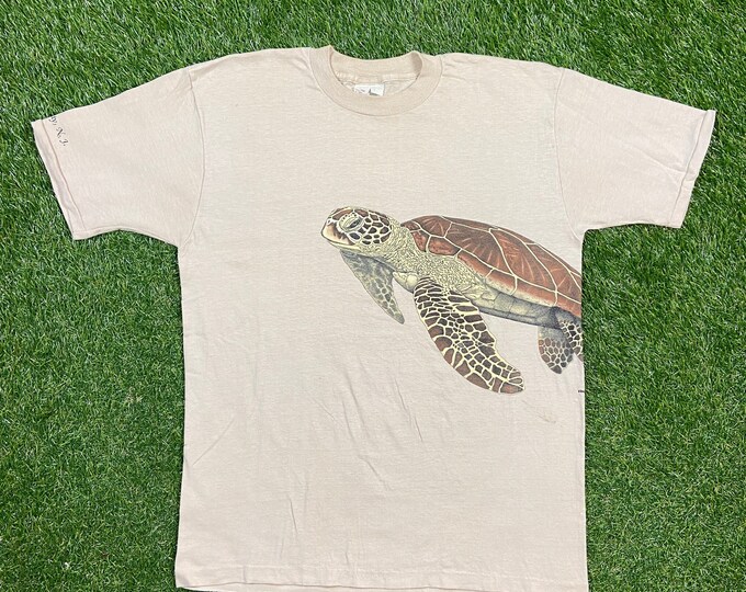 Vintage Sea Turtle Ocean City New Jersey T Shirt Tee Harlequin Made USA Xtra Large XL Planet Ocean Earth Day Green 7 Sea Animals 1990s 90s