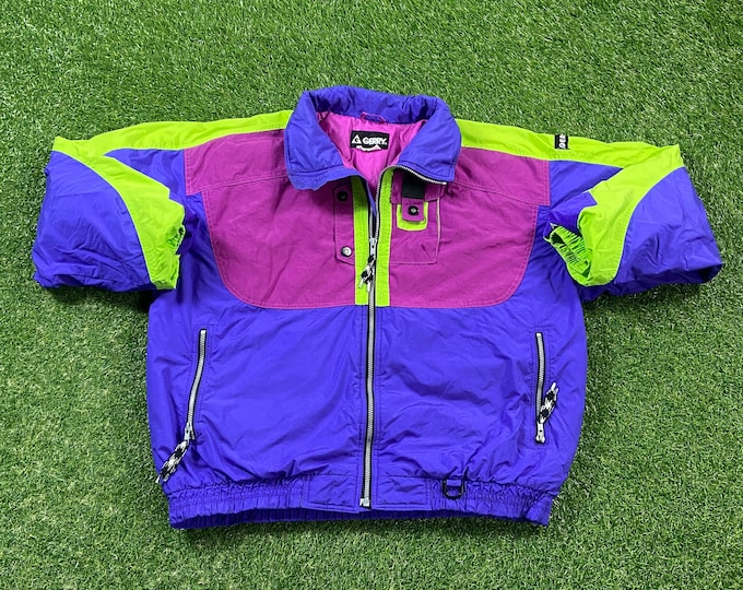 Vintage Graphic Windbreaker Zip Up Jacket Gerry Size Xtra Large XL Multicolor Streetwear Sport Active Wear Classic Light Rain Coat 1990s