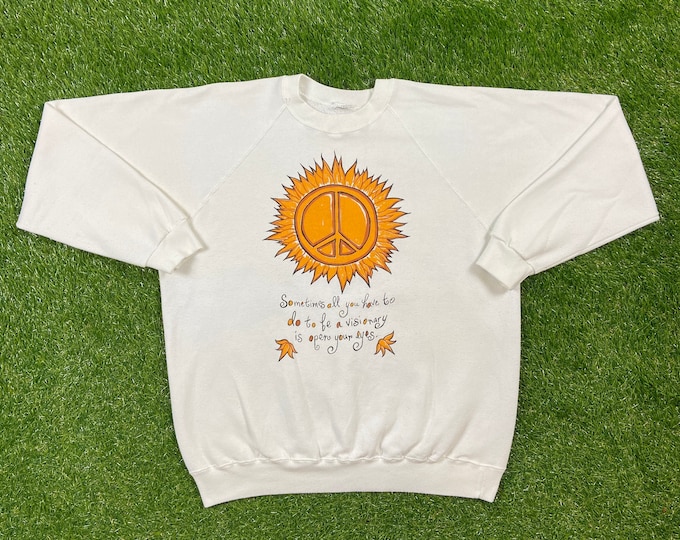 Vintage Peace Sun Crewneck Sweatshirt Size Xtra Large XL Visionary The Alchemist Hippie Movement Pull Over Oversized
