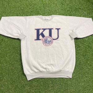 Vintage University of Kansas Crewneck Sweatshirt Size XXL 2XL NCAA College Basketball Classic Jayhawks 1990s 90s Pull Over Oversized