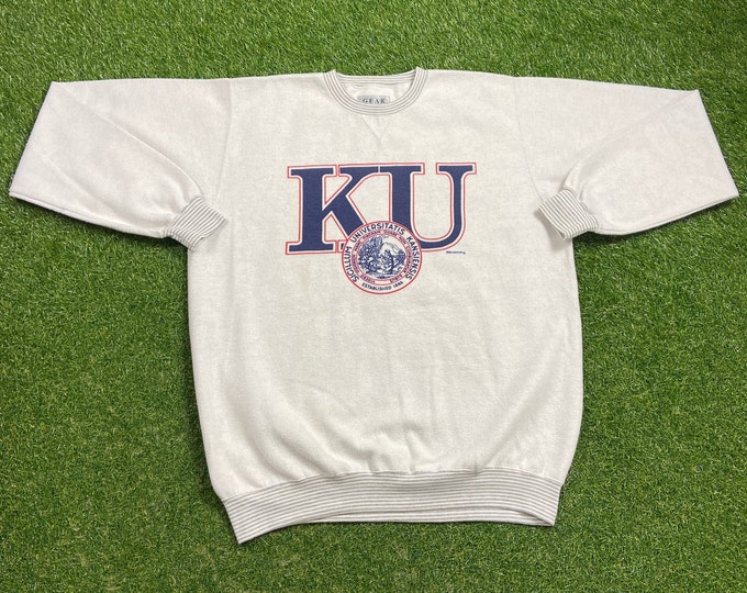 Vintage University of Kansas Crewneck Sweatshirt Size XXL 2XL NCAA College Basketball Classic Jayhawks 1990s 90s Pull Over Oversized