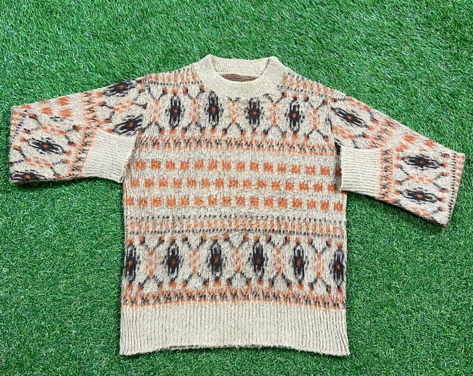Vintage Brown Knitted Crewneck Sweater Pull Over Size Xtra Small XS Quality 90s Comfortable Fit 1990s Original Fall Winter