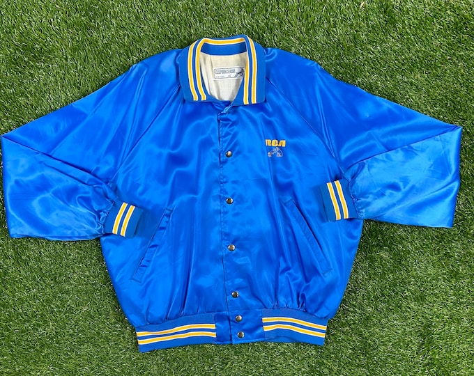 Vintage RCA Varsity Bomber Jacket Capricorn Made USA Size Xtra Large Electronic XL Large Satin Silk Varsity Style 1980s 80s Technology