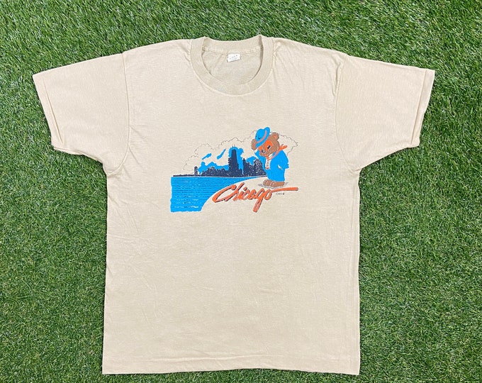 Vintage Chicago Bears T Shirt Tee Screen Stars Made USA Size Xtra Large XL NFL Football Illinois Windy City Cute Teddy Bear 1980s 80s