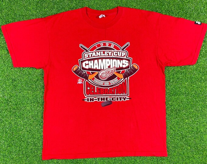Vintage Detroit Red Wings 1998 Stanley Cup Champions T Shirt Tee Starter Xtra Large Made USA NHL 1990s 90s Hockey Michigan Oversized XL