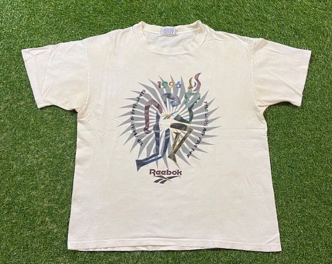 Vintage 1996 Olympics Atlanta USA T Shirt Tee Reebok Made USA Size Xtra Large Xl Torch 1990s 90s ATL Original Georgia Classic Big Logo