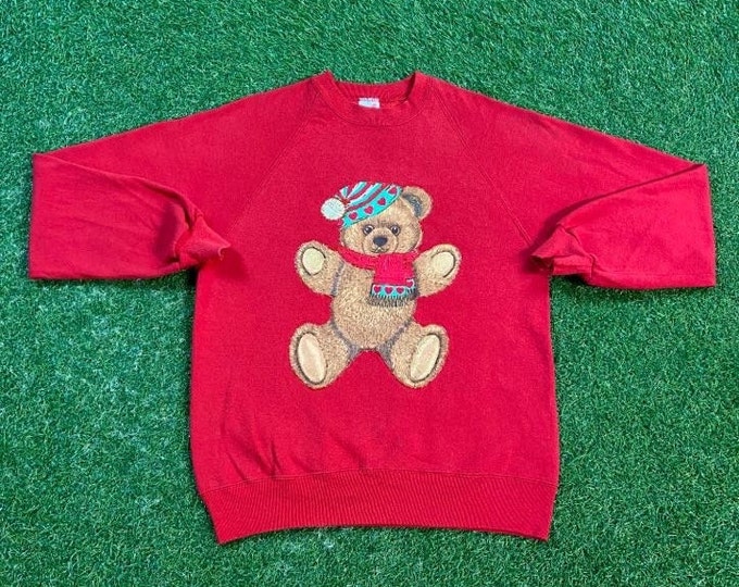 Ugly Christmas Sweater Vintage Tacky Holiday Party Merry Santa Claus Classic Holiday Season Christmas Teddy Bear Size Large L Xmas 90s 80s