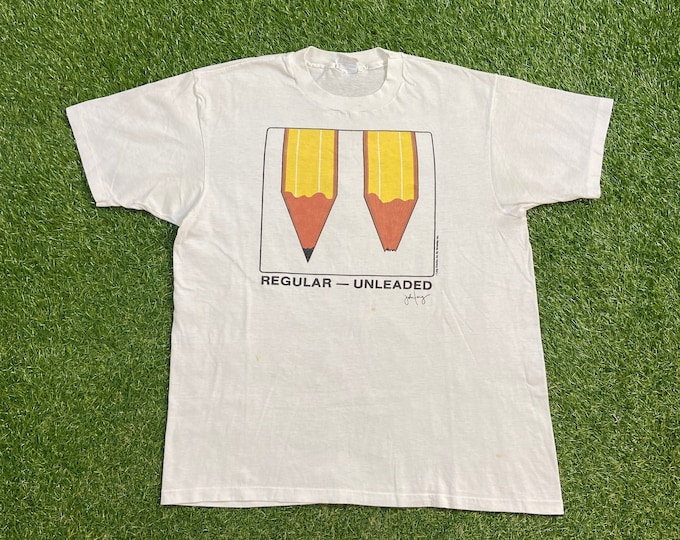 Vintage Regular Unleaded T Shirt Tee Hanes Made USA Size Xtra Large XL Number Two Pencil Funny Saying Comical T Shirt Comedy 1990s 90s