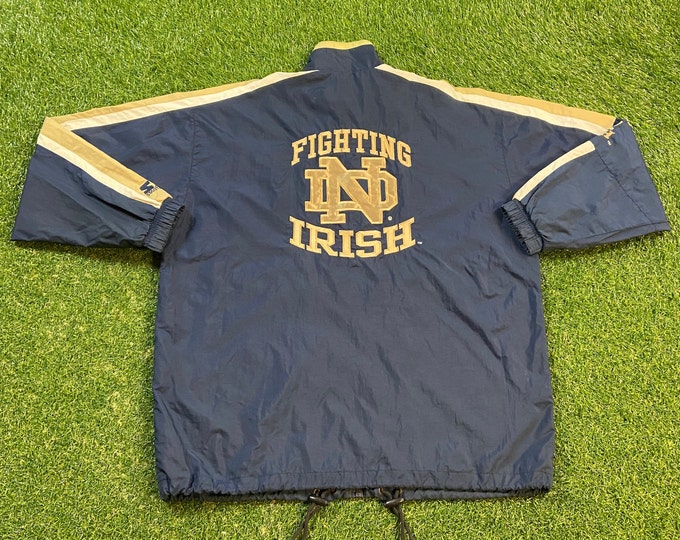 Vintage Notre Dame University Windbreaker Zip Up Jacket Starter Size Xtra Large XL Fighting Irish NCAA College Football Rare Light Rain Coat