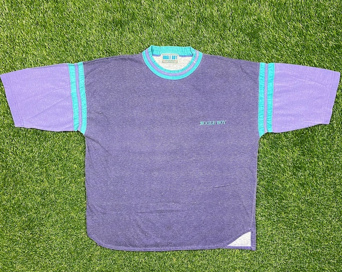 Vintage Bugle Boy T Shirt Tee Size Large Rare 1990s 90s Denim Jeans American Apparel Outdoor Wear Work Wear Rugged striped