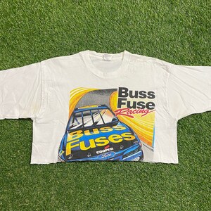 Vintage Buss Fuse Racing T Shirt Tee Made USA Size Large L Motorsports NASCAR Daytona 500 Racing 1990s 90s