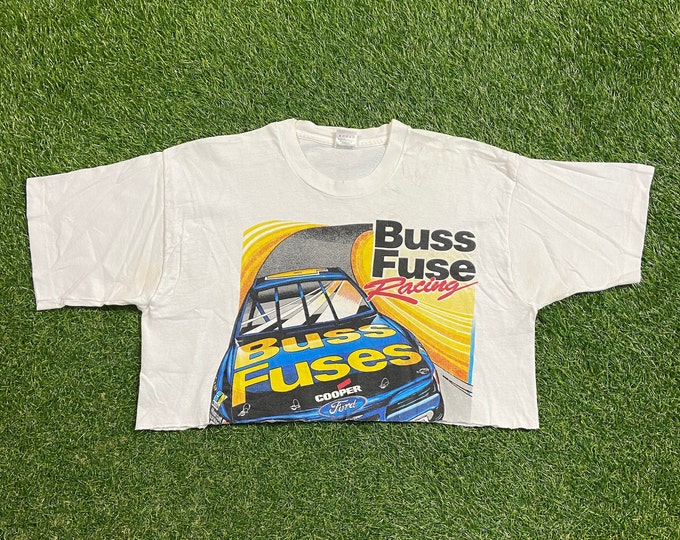 Vintage Buss Fuse Racing T Shirt Tee Made USA Size Large L Motorsports NASCAR Daytona 500 Racing 1990s 90s