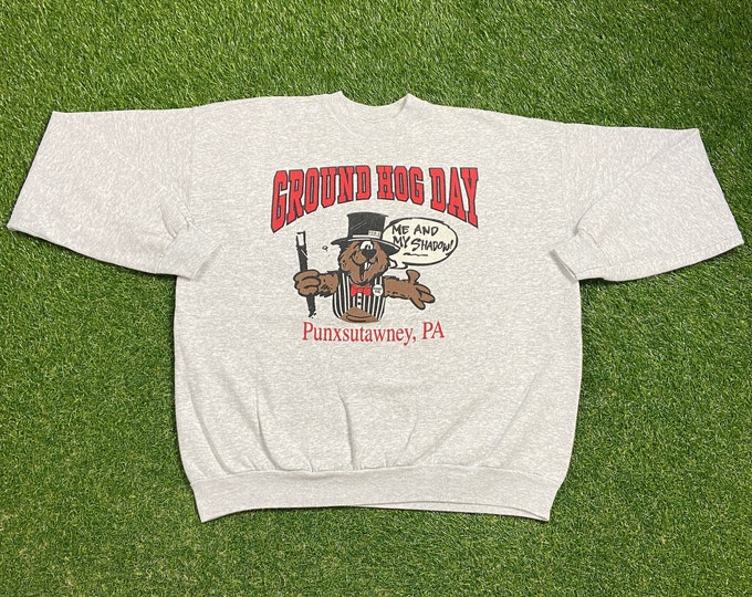 Vintage Ground Hog Day Crewneck Sweatshirt Made USA Size XXL 2XL Punxsutawney Pennsylvania Quality 1990s Oversized Great Fit Original 90s