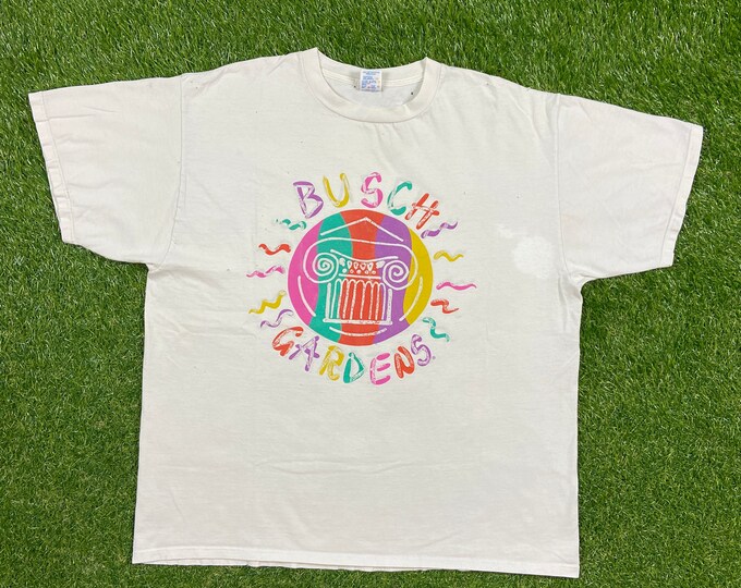 Vintage Busch Gardens T Shirt Tee Jerzees Made USA Size XXL 2XL Tamp Bay Florida FL Theme Park Animals