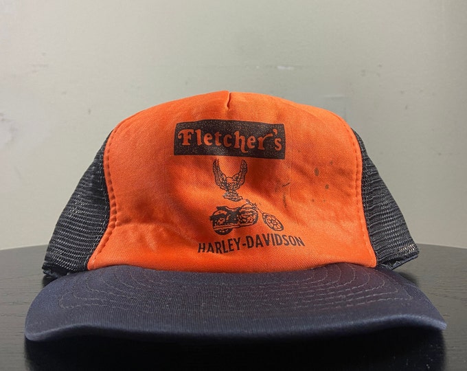 Vintage Fletcher's Harley Davidson Snapback Hat Sportcap OSFA HOG 3D Motorcycle Truckers Biker 1980s 80s