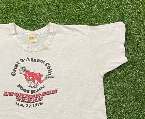 Vintage Great 2 Alarm Chili Foot Race T Shirt Tee Russell Athletic