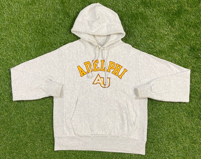 Vintage Adelphi University Hoodie Sweatshirt Champion Reverse Weave Size Medium M Panthers NCAA Division ll College Long Island New York