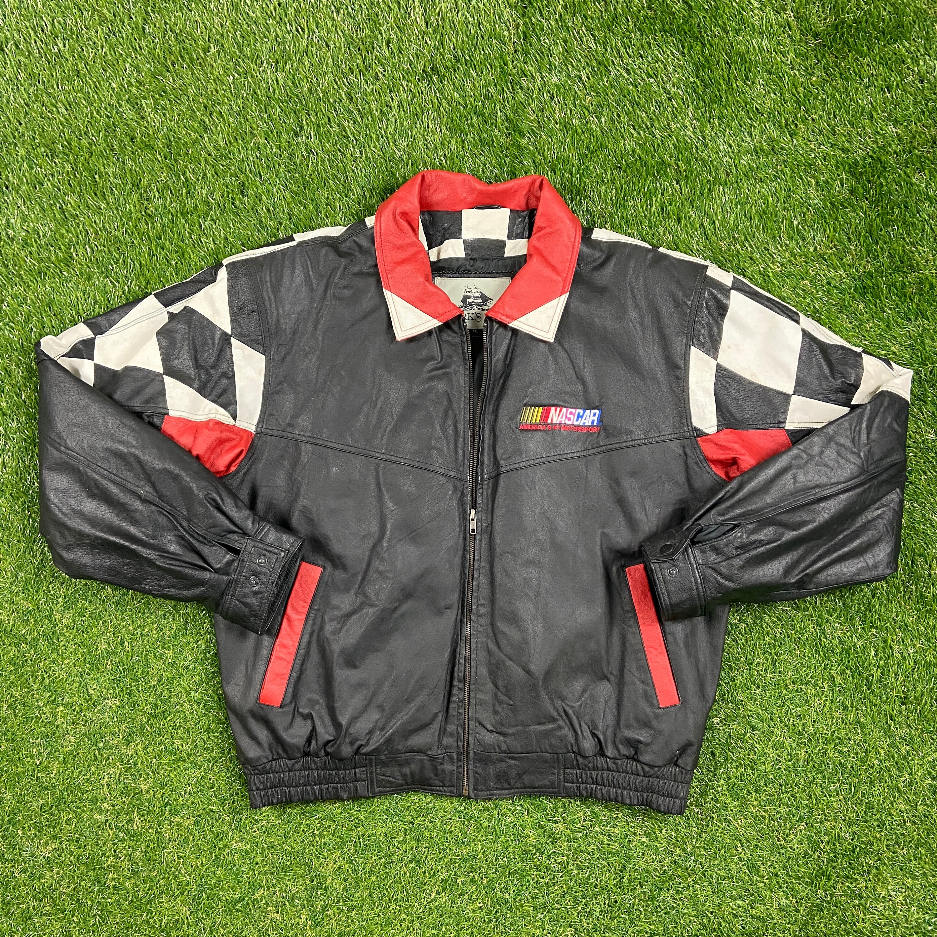 Vintage NASCAR Leather Jacket Burks Bay 